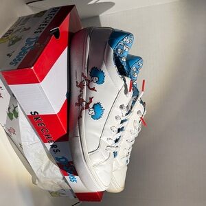 Skechers White Sneakers with Blue Dr. Seuss Graphics